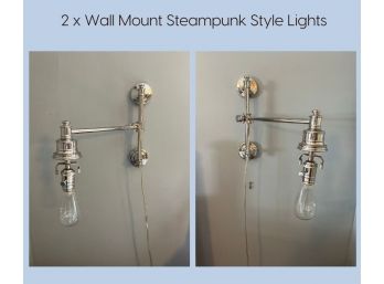 MB/ Pair Of 2 Wall Mount Chrome Industrial Steampunk Style Lights