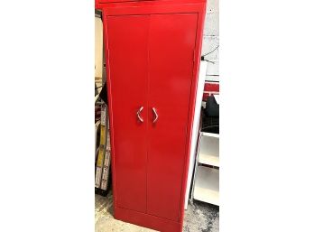 S/ 2 Door Tall Red Metal Storage Cabinet - 5 Shelves