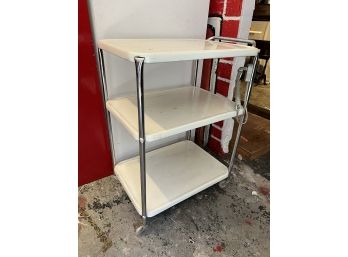 S/ Vintage White Metal Cosco 3 Tier Rolling Kitchen Bar Craft Utility Cart