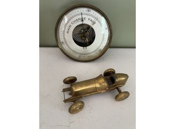 LR/ Brass Bundle -Vintage Tycos Brass Glass Barometer Compensated & Small Replica Go Cart