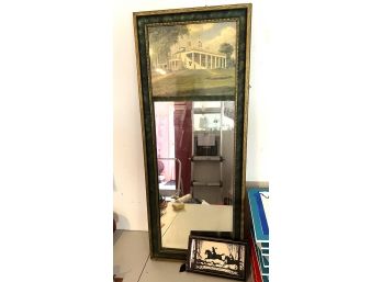 S/ 1 Vintage Long Hall Mirror W/Mt Vernon Scene & 1 Vintage 'The Chase' Silhouette Artwork
