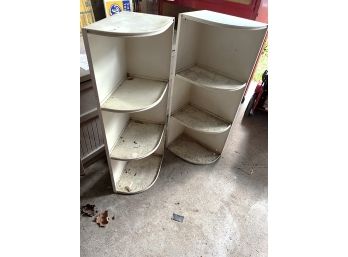 O/ Pair Of 2 Vintage White Metal Corner Shelf Units - Wall Mount Or Free Stand