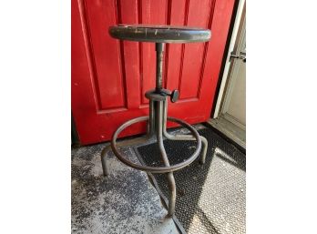 S/ Vintage Gray Metal Industrial Adjustable Swivel Work Stool Seat