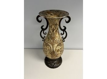 Very Pretty Scroll Handled Fluted Vase Metal