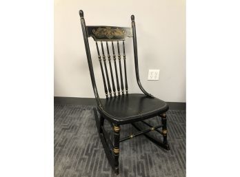 Pretty Black & Gold Rocking Chair In Hitchcock-Style