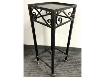 Black Iron Square Rolling Cart Stand W/Scrolled Side Detailing