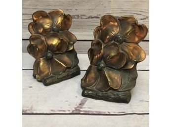 Pair Of Brass Flower Shaped Book Ends