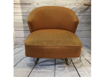 Mid Century Modern Orange Swivel Barrel Club Chair Petite