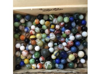 Cigar Box Full Of Colorful Old Marbles