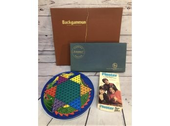 Bundle Of 4 Games - French Scrabble, Backgammon, Chinese Checkers And Fluster