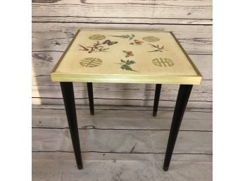 Asian Inspired Wood And Metal Side Occasional Table