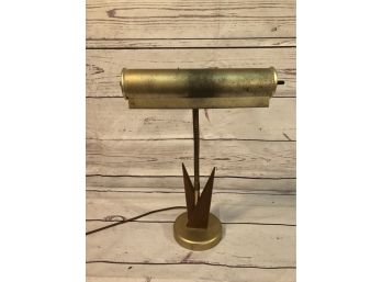 Vintage Mid-Century Wood & Brass Gooseneck Work Station Lamp