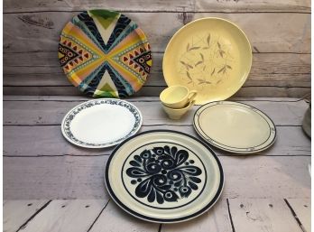 Bundle Of Assorted Serving Plates And 2 Teacups