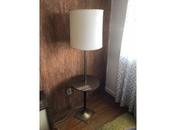 Vintage Round Side Table With Built In Lamp Wood And Brass