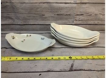 5 Small Oval Au Gratin Casserole Dishes Flared Handles