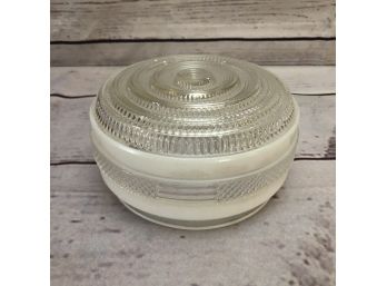 Vintage White & Clear Pressed Glass Ceiling Light Fixture Globe Shade Art Deco