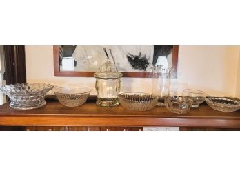 DR/ Buffet Top Shelf - Asstd Glass Bowls, Vase & Canister/Jar
