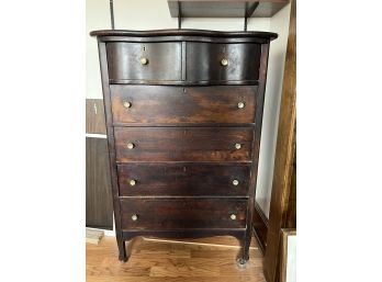 O/ Vintage Dark Brown Wood 6-Drawer Tall Dresser On Wheels