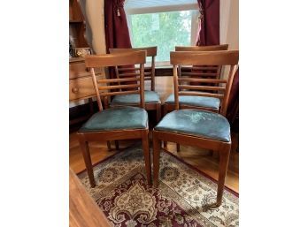 DR/ 5 Vintage Wood & Green Vinyl Seat Dining Side Chairs By Hale - E. Arlington VT