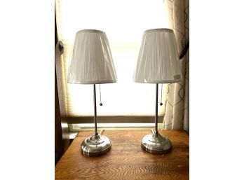 BRB/ Pair Of 2 Contemporary Ikea Metal & White Table Lamps
