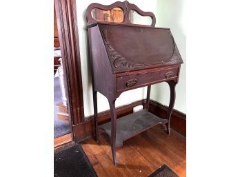 F/ Vintage Wood Slant Drop Front Secretary Writing Desk W/ Mirror Top