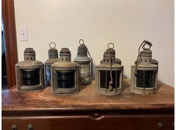 LR/ Amazing Lot Of 8 Antique Vntg Perkins Perko Marine & Howe Corp Maritime Ship Lamps Lanterns Nautical