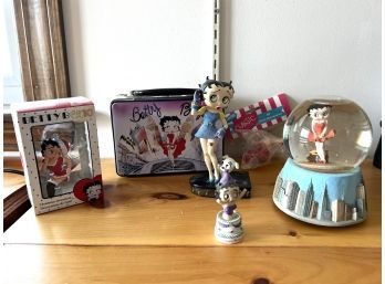 O/ 6 Pc Betty Boop Collectibles - Danbury Mint Figurine, Lunch Box, Ornaments, Musical Globe Etc