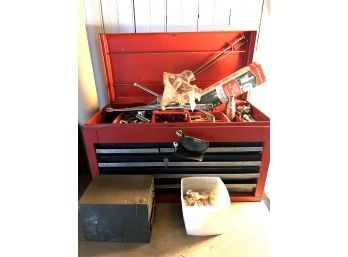 C/ Red Craftsman 6 Drawer Tool Box Chest W/All Contents & Small Metal 4 Drawer Box & Copper Pcs