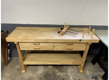 C/ Like New 4-Drawer Hardwood Workbench W/Vice Attached