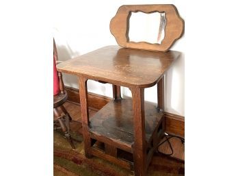 BRB/ Beautiful Arts & Crafts Style Oak Vanity/Table W Shelf & Unattached Mirror