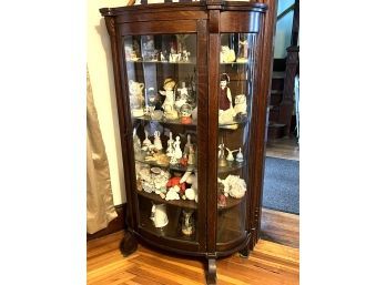 LR/ Lovely Dark Wood Finish Bow Front Glass Curio Display Cabinet W/Key
