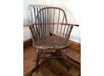BRB/ Vintage Wood Windsor Style Firehouse Chair W Metal Base Reinforcement