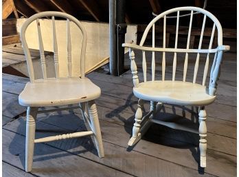 A/ 1 Child's White Painted Straight Chair & 1 Child's White Painted Rocking Chair