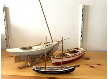 O/ 3 Small Model Boats - Rowboat, 2 Sailboats