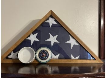 LR/ Wood Framed US Flag Display Box & Trinket Box W/ Great Seal Of United States
