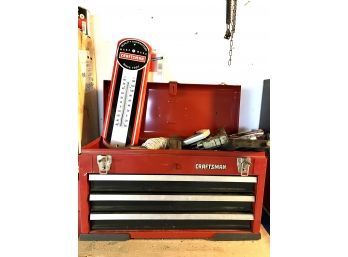 C/ Red Craftsman 3 Drawer Tool Flip Top Box Chest W/All Contents &  Craftsman Thermometer-