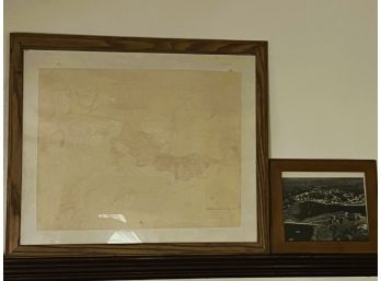 DR/ 2 Framed Prints - Map Of Salem In 1700 And Photo Of Harbor Inlet