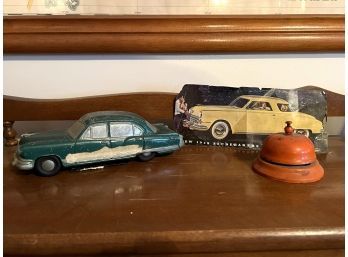 DR/ Vintage Metal Car (Bank From Essex Trust) & Vintage Red Bell