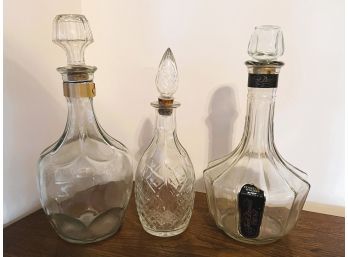DR/ Trio Of Pretty Glass Liquor Decanters