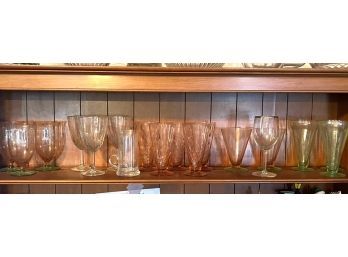 DR/ Buffet Shelf #3 - Asstd Drink Bar Glasses - Clear, Pink, Green, Etched & More
