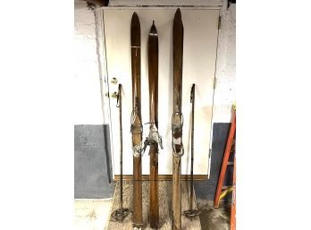 C/ 3 Pair Vintage Wood Skis & 1 Pair Vintage Ski Poles - Dovre, Warren Belting...etc