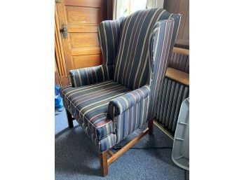 S/ Green Blue Maroon Gold Striped Upholstered Wing Back Chair