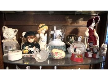 LR/ Curio Shelf #2 - Collectibles, Vntg German 3 Peasant Women Figures, Lone Ranger Snowglobe & More