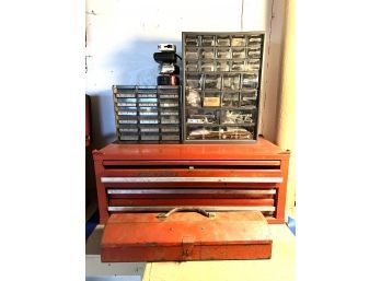 C/ Red 3 Drawer Tool Box Chest W/All Contents &  3 Other Tool Boxes WContents