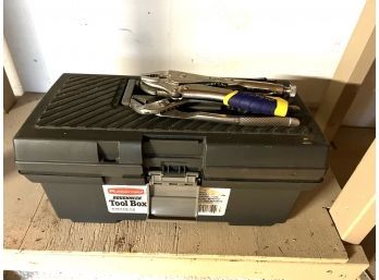 C/ Black Rubbermaid Roughneck Tool Box W/Contents & 3 Pliers On Top