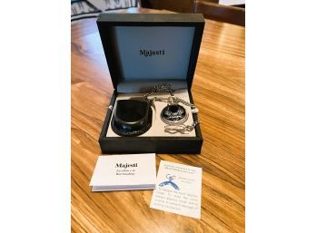 DR/ New In Box Majesti 'Eagle' Pocket Watch W/Chain & Black Pouch & Manual
