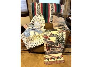 LR/ 4 Throw Lap Blankets - Woven & Quilt, Nautical & Winter Holiday & Aztec Theme
