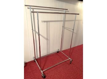CL/ Steel Rolling 2 Tier Clothing Rack, Adjustable Height, Telescoping Arms On Each Bar