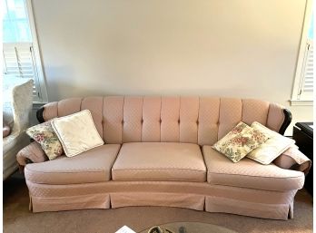 LR/ Lovely Vintage Rose/Pink Diamond Pattern Upholstered Shaped 3 Cushion Sofa Couch W Accent Pillows