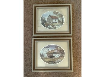 LR/ Set Of 2 Wood Framed Country Barn Farmhouse Prints By Gustave Wander